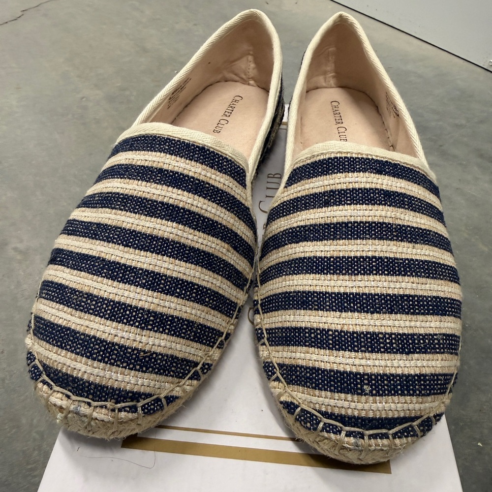 Charter Club Navy and Cream Striped Canvas Espadrilles